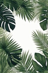 vertical background with green palm leaves