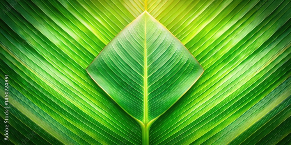 Poster a symmetrical arrangement of lush green leaves showcasing intricate vein patterns and a striking con