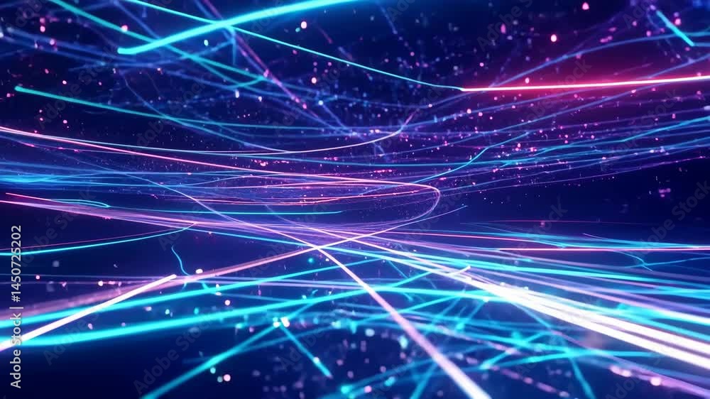 Poster the image features a mesmerizing abstract scene with vibrant blue and pink light trails swirling in 