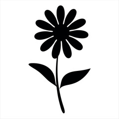 Stylized black silhouette illustration of a wildflower on a white background