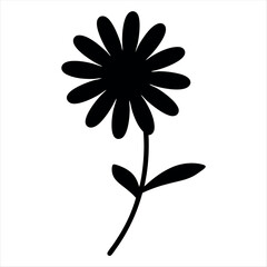 A bold black silhouette of a wildflower against a plain white background