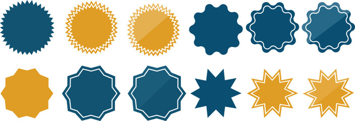 Yellow and blue Doodle star set. Hand drawn stars and sparkles symbol stars. Sparkles symbols