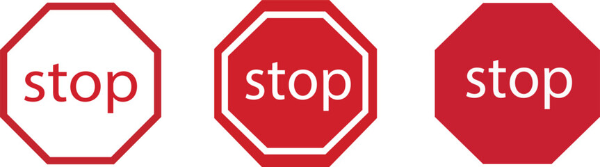 STOP! set of Red octagonal stop icons sign for prohibited activities. Do not enter. simple, red not allowed. No entry icon collection