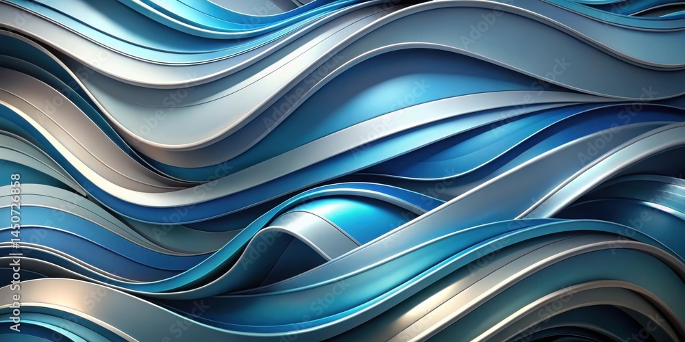 Poster Abstract Interplay of Blue and Silver Wavy Lines, Creating a Dynamic and Modern Design