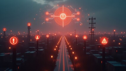 Hyperreal smart city with real-time alert system — designed for government tech, smart security, and emergency control platforms