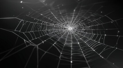 Fototapeta premium Intricate spiderweb glistening in the dark. A mesmerizing display of nature's artistry.