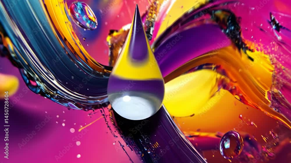 Aufkleber dynamic colorful liquid motion with droplets and reflective surface interaction