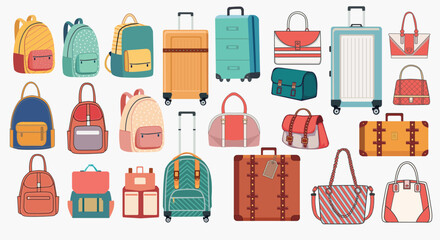 Collection of various leather and plastic bags.