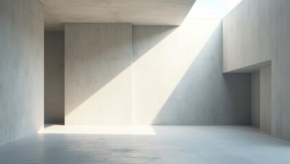 Obraz premium Abstract of concrete interior space with sun light cast the shadow on the wall and floor, Geometric design, Perspective of brutalism architecture