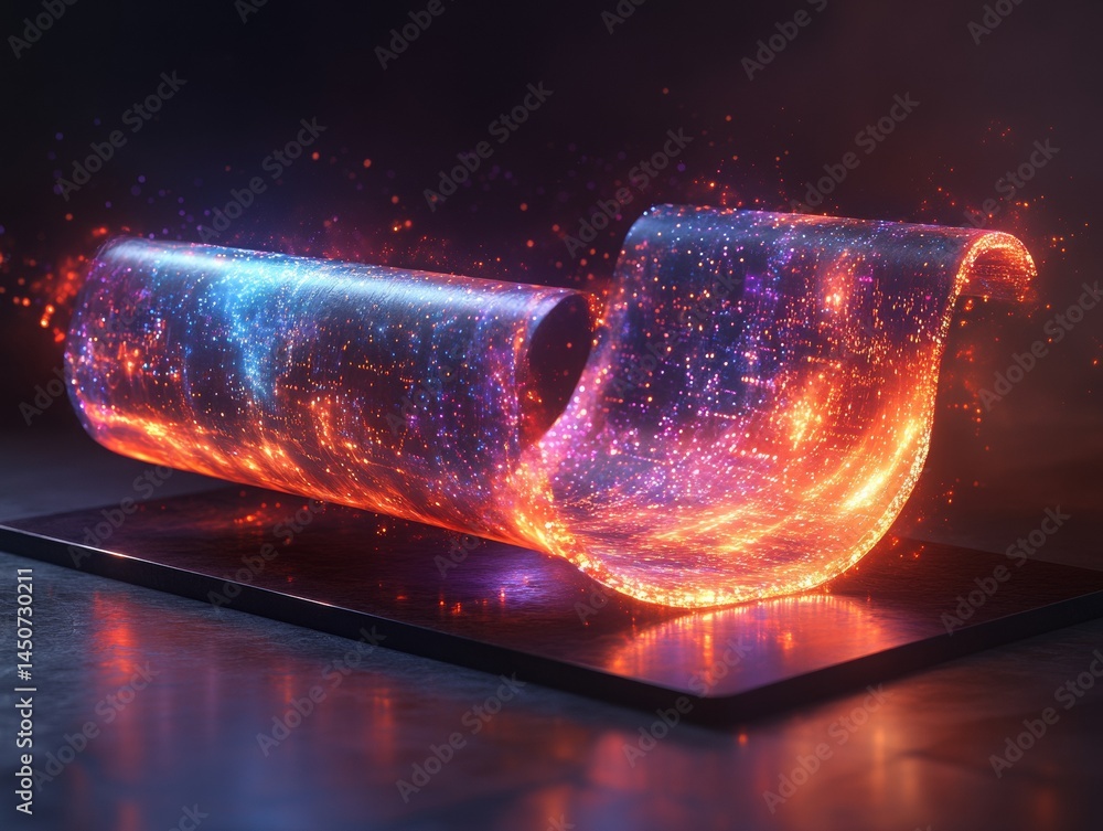 Aufkleber digital scroll unfurling: a glowing symphony of data and light revealing information in a technologi