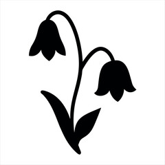 Stylized Silhouette of Lily of the Valley Flowers on a White Background