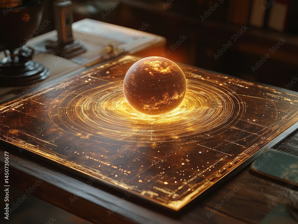 Poster mystical orb on illuminated astrological chart: a glimpse into ancient cosmology and esoteric knowle