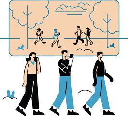 Walking in the garden and looking at your mobile phone 