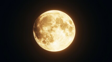 Clear picture of the full moon. The round, bright moon shines in the dark night. Moon isolated on a black background.
