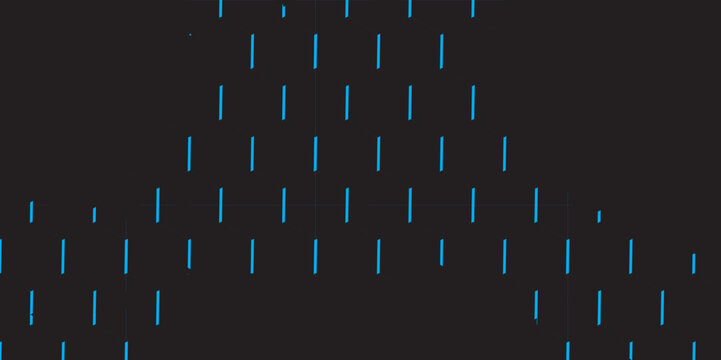 Abstract digital technology design features a blue vector pattern with binary code, hex squares, and equalizer lights