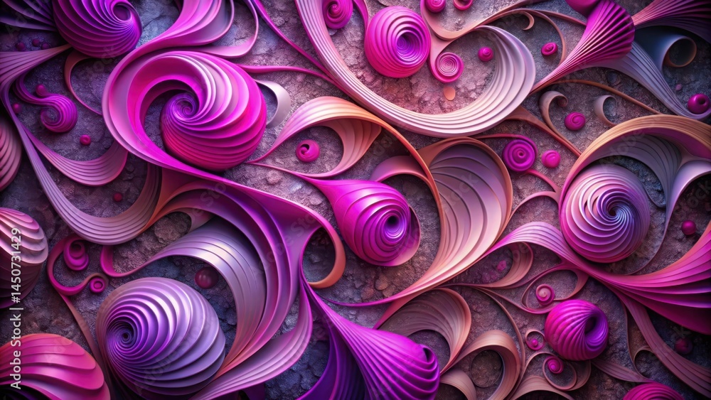 Poster A tapestry of swirling, layered abstract forms in vibrant shades of pink and purple, creating a visually dynamic and intricate composition.