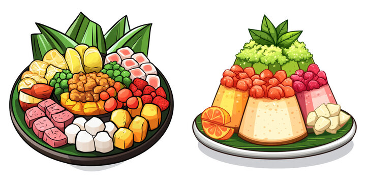 Asian dessert platter and pudding plate isolated on transparent PNG image perfect for food menu design or culinary promotion