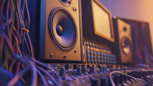 Precision audio engineering workspace with professional sound equipment array