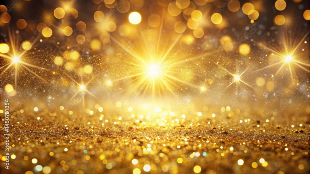 Poster Sparkling Gold Glitter with Bright Lights and Bokeh Effect