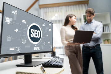 SEO search engine optimization for brisk e-commerce and online retail business showing on computer...
