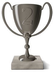 Silver cup trophy number two on transparent background high resolution render

