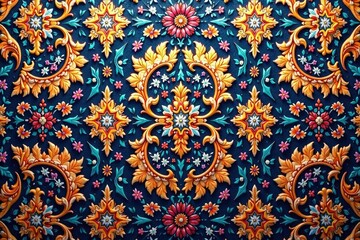 Symmetrical paisley damask, intricate teardrop shapes, design, background, damask