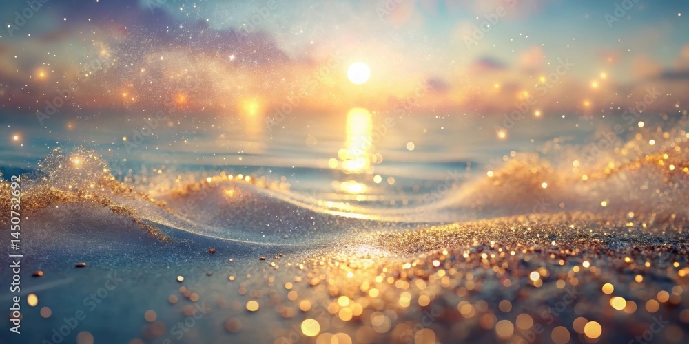Poster a shimmering golden sunset casts a magical glow over the tranquil waters, creating an ethereal scene