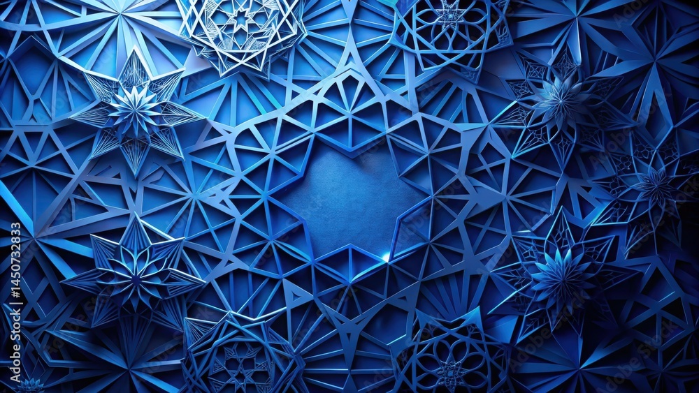 Aufkleber A striking abstract design featuring a dynamic arrangement of intricate blue geometric shapes, creating a captivating visual symphony of form and texture.