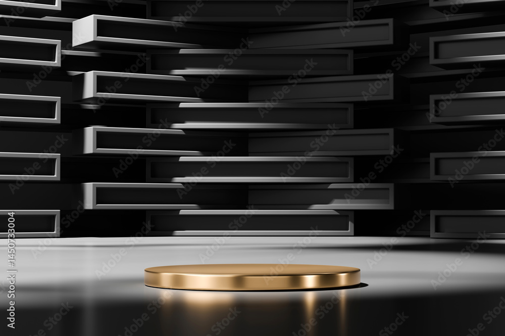 Poster gold podium with dark background soft light dropping for product showing 3d rendering