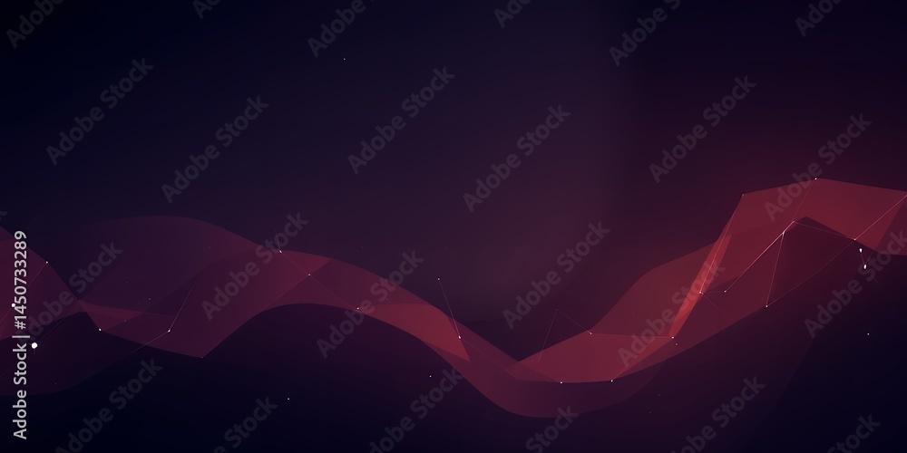 Poster abstract dark background with red polygon mesh and scattered white dots in the space