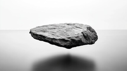 Fototapeta premium Levitating rock on grey background, monochrome studio shot.