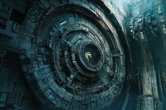 Mathematical data processing illustrates intricate cogs in a futuristic digital environment, mathematical data processing over cogs