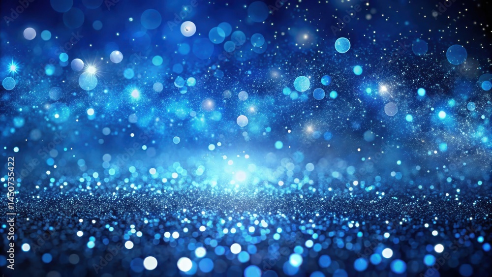 Poster A mesmerizing blue glitter background with soft bokeh lights, creating a dreamlike and ethereal atmosphere.