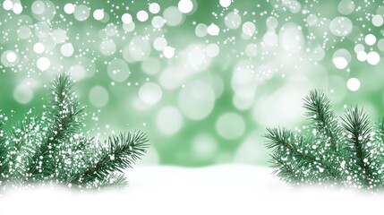 Snowy evergreen branches winter holiday background