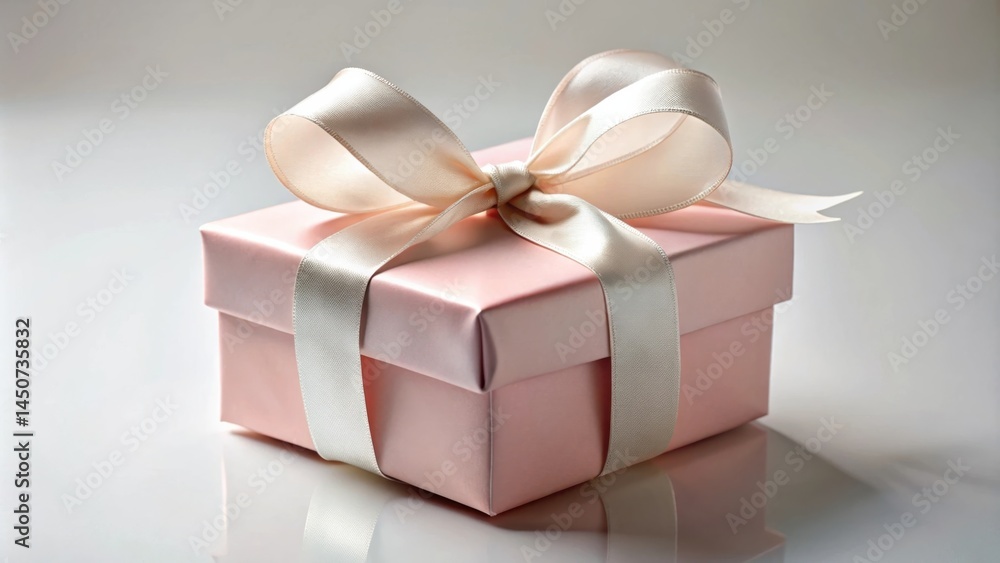 Aufkleber a delicate pink gift box with a pristine white satin ribbon, tied with a bow, creating an elegant an