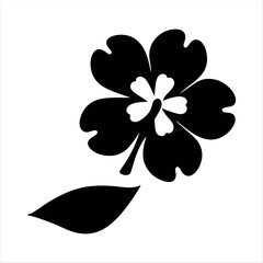Elegant Black and White Floral Design with Detailed Petals and Leaf