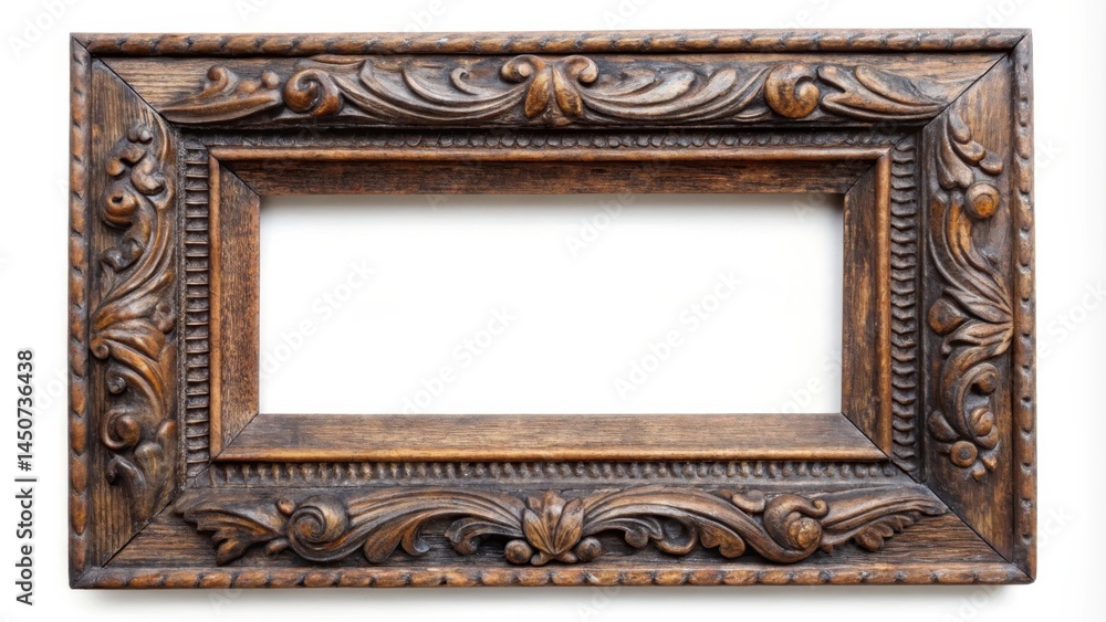 Poster ornate carved wooden frame with intricate details and a blank canvas for your imagination