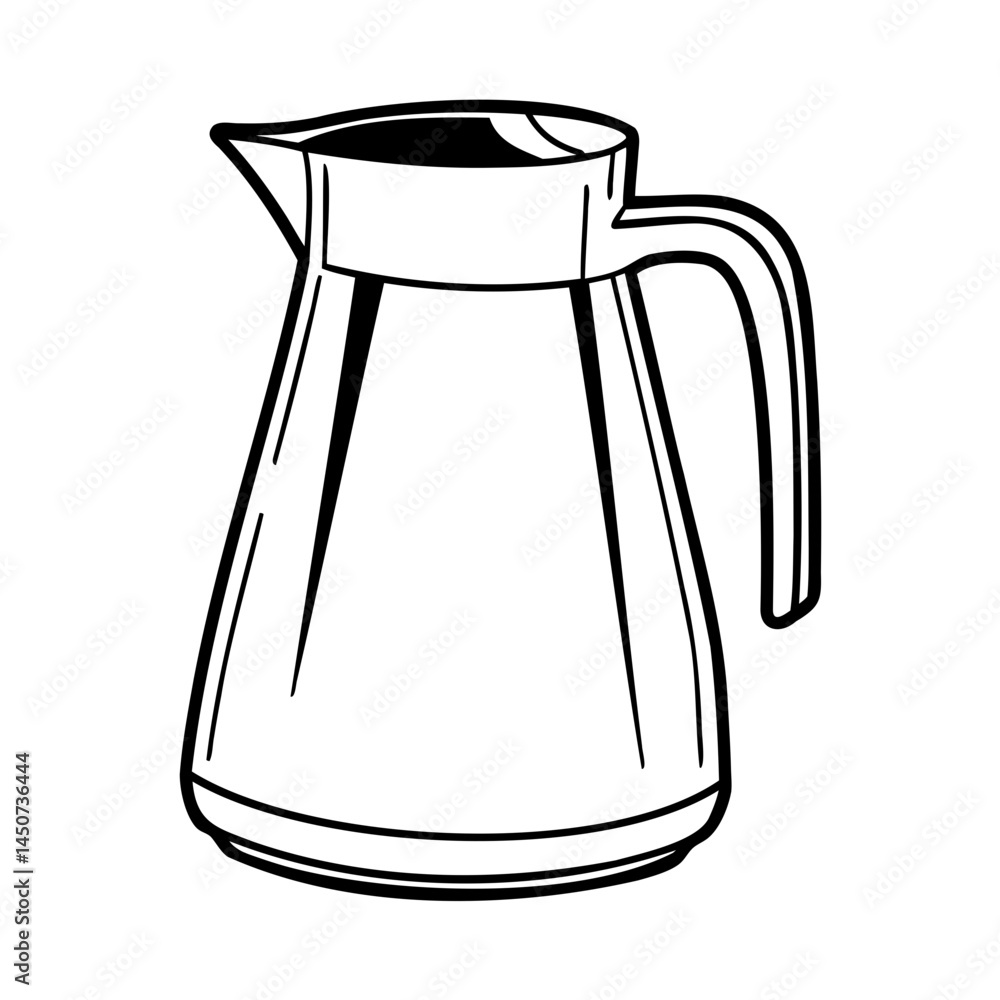 Poster vector drawing of a glass pitcher for water juice or beverage with handle and spout kitchenware desi