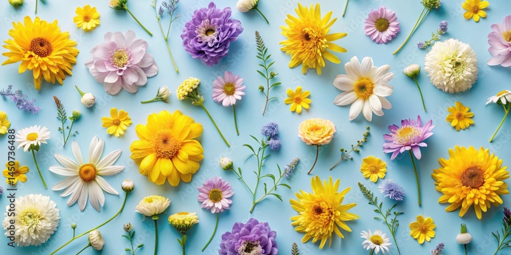 Poster a vibrant and intricate floral arrangement featuring a diverse array of blossoms, showcasing a spect