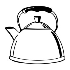 Vector illustration of a classic stovetop kettle for boiling water and making tea or coffee design element isolated on transparent background