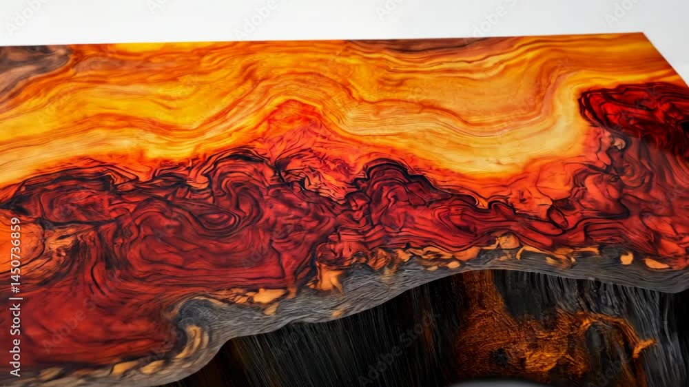 Poster dynamic flow of vibrant colors on abstract wood texture with swirling patterns
