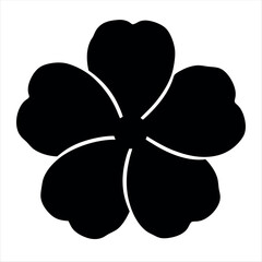Stylized five petal flower with rounded heart shape in flat monochrome black