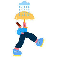 Woman holding an umbrella on a rainy day, symbolizing emotional self-protection and inner strength flat vector illustration