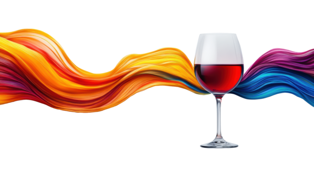 Wine glass with colorful abstract waves