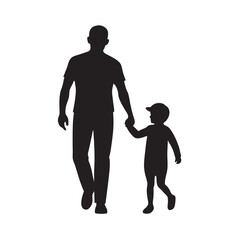 Father Walking With Child Silhouette Scene