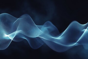 Obraz premium Dynamic Abstract Blue Wave Light Flowing Digitally Rendered Energy Particles for Modern Technology Background