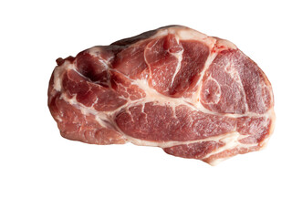 Piece of fresh pork meat for steak and barbecue on isolated transparent white background, products...