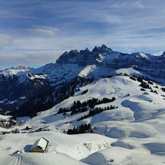 Dents du Midi Mountain Range and Ski Slopes in Les Portes du Soleil, Switzerland