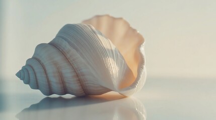 Elegant macro shot of a seashell displaying intricate details and gentle light
