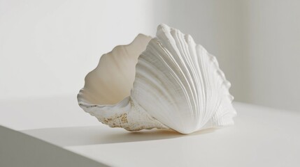 Elegant white seashell resting on a pristine surface in minimalistic style